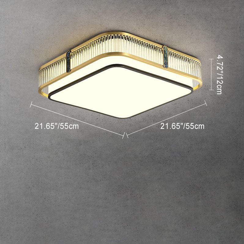 Traditional Chinese Round Square Rectangle Copper Iron Glass Acrylic LED Flush Mount Ceiling Light For Living Room