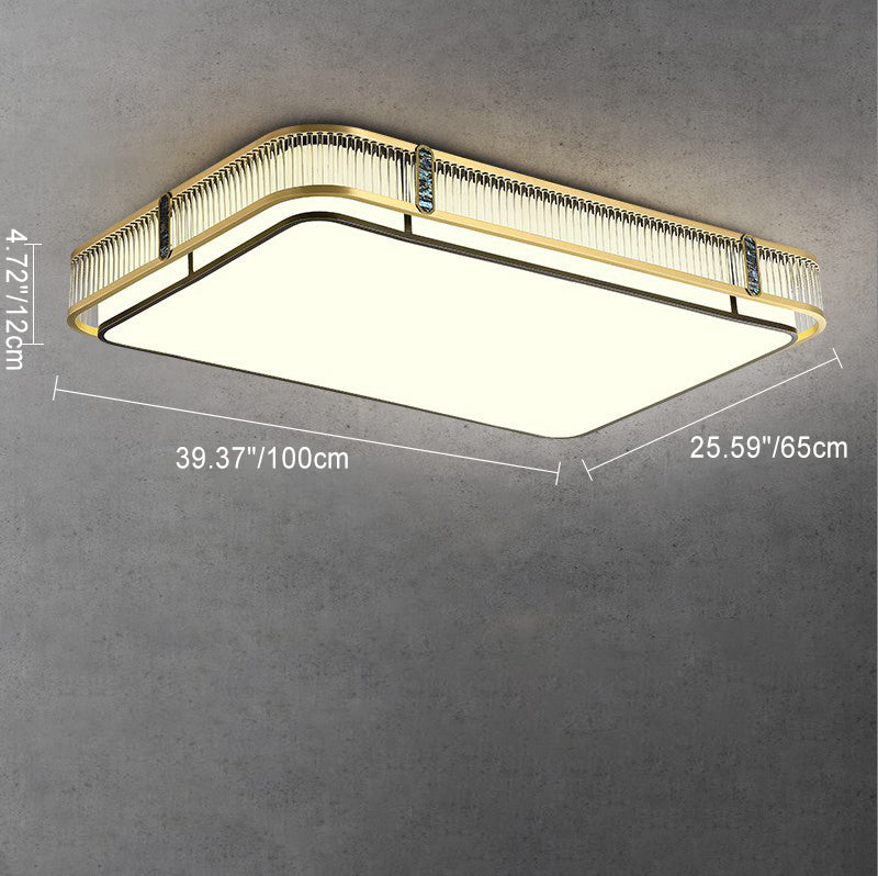 Traditional Chinese Round Square Rectangle Copper Iron Glass Acrylic LED Flush Mount Ceiling Light For Living Room