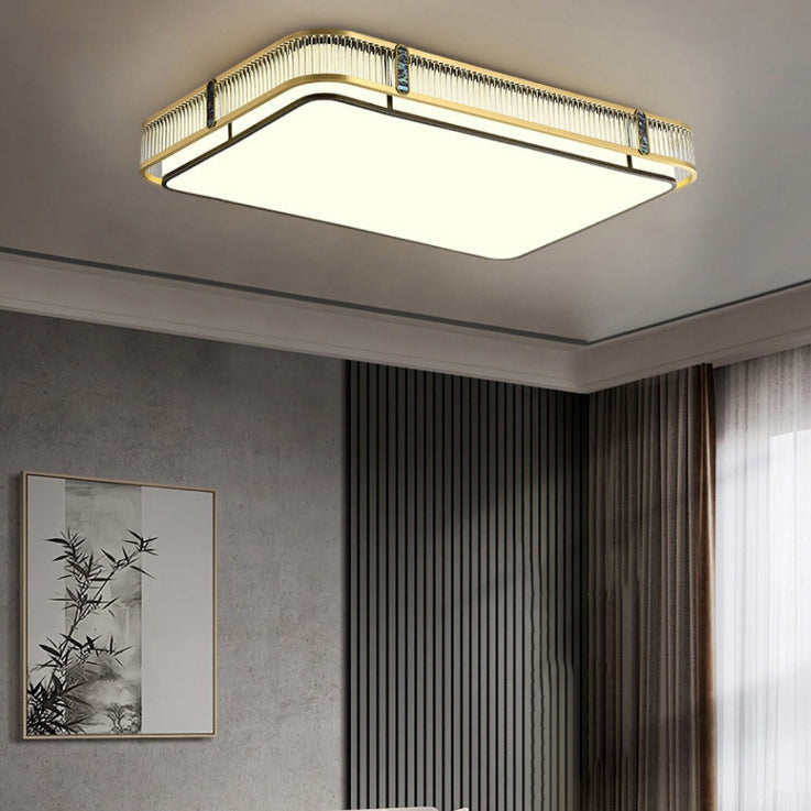 Traditional Chinese Round Square Rectangle Copper Iron Glass Acrylic LED Flush Mount Ceiling Light For Living Room