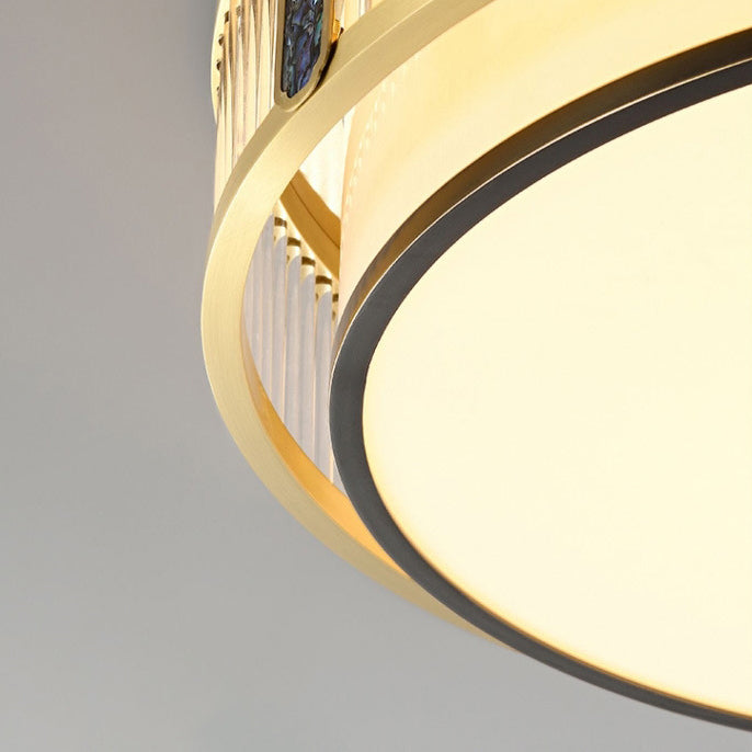 Traditional Chinese Round Square Rectangle Copper Iron Glass Acrylic LED Flush Mount Ceiling Light For Living Room
