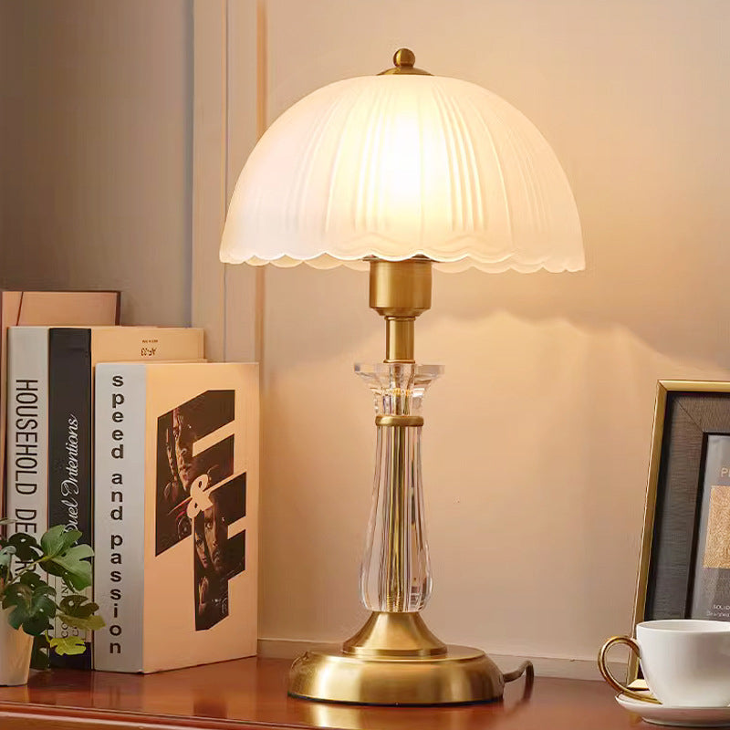 Traditional European Round Domed Lace Full Copper Acrylic 1-Light Table Lamp For Bedroom