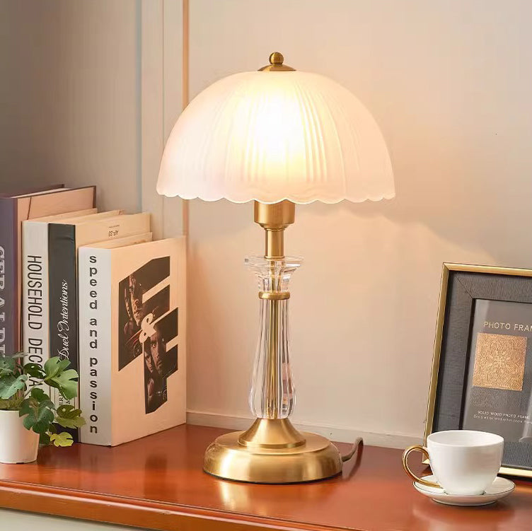 Traditional European Round Domed Lace Full Copper Acrylic 1-Light Table Lamp For Bedroom