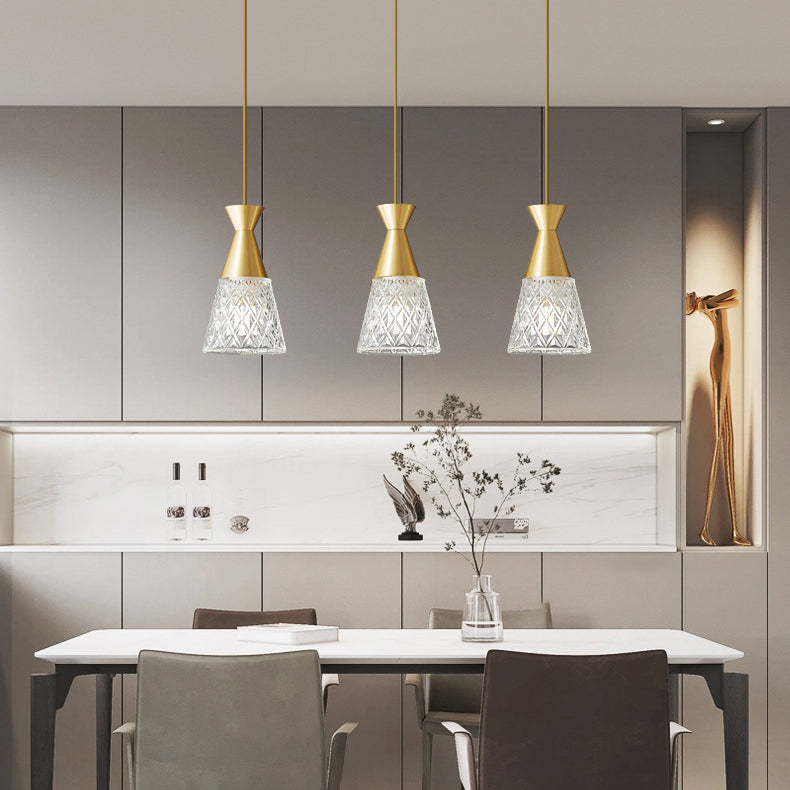 Modern Minimalist Cone Brass Frame Glass Shade 1/3 Light Island Light Chandelier For Dining Room
