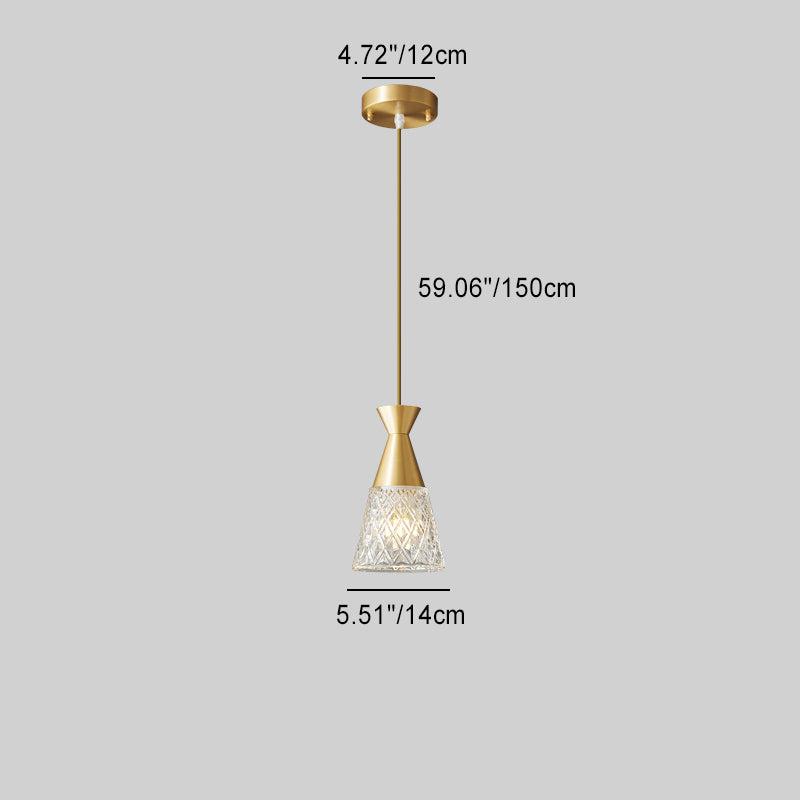 Modern Minimalist Cone Brass Frame Glass Shade 1/3 Light Island Light Chandelier For Dining Room