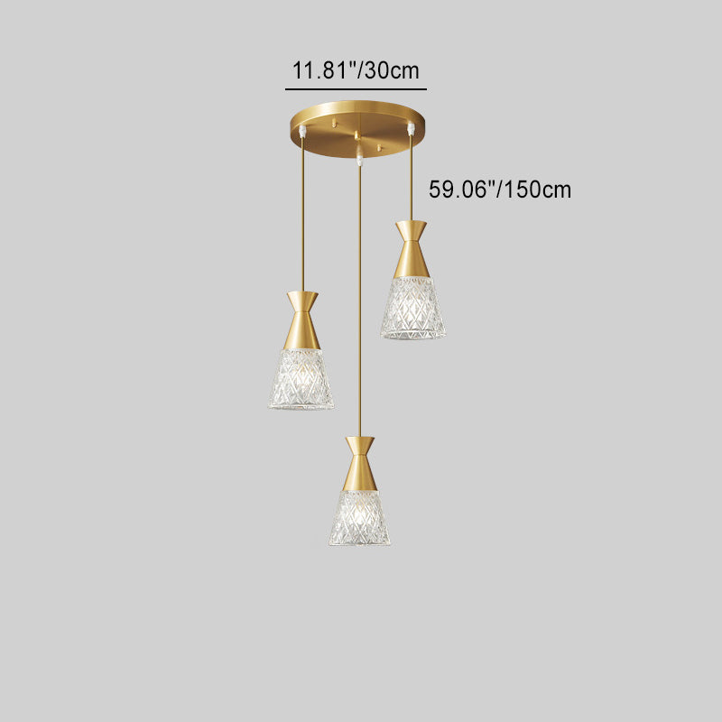 Modern Minimalist Cone Brass Frame Glass Shade 1/3 Light Island Light Chandelier For Dining Room