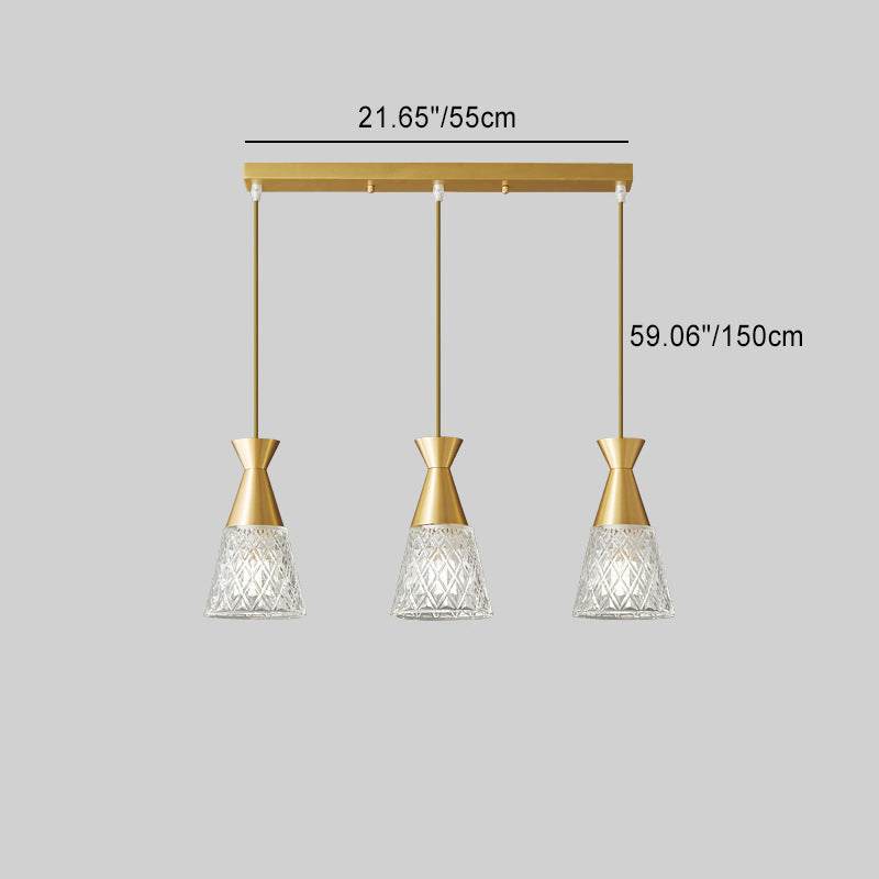 Modern Minimalist Cone Brass Frame Glass Shade 1/3 Light Island Light Chandelier For Dining Room