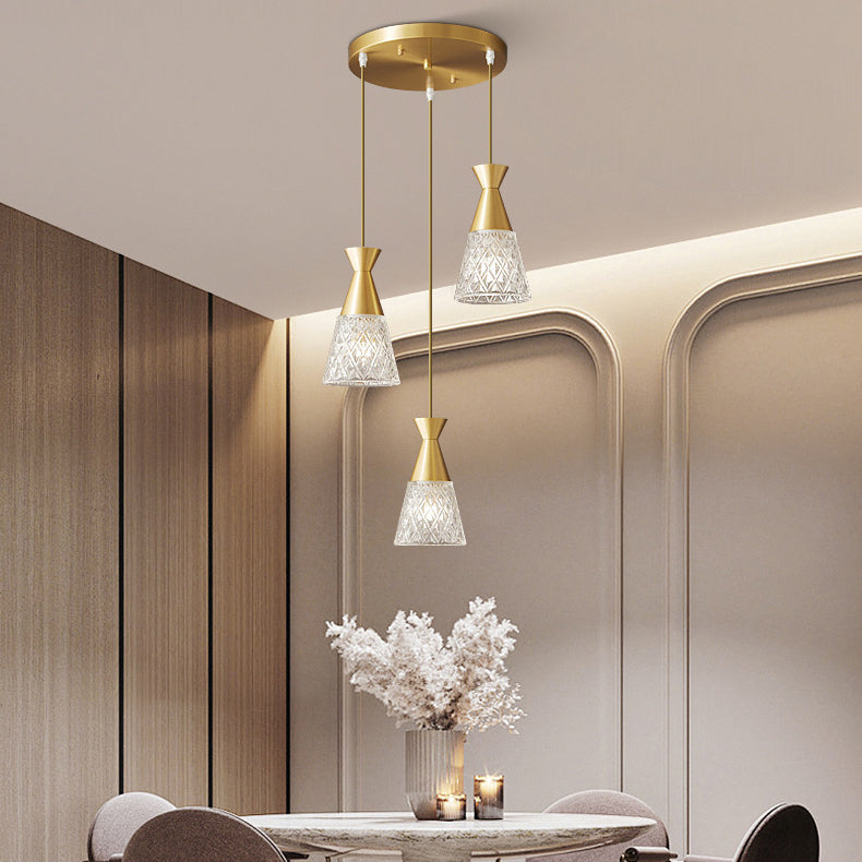 Modern Minimalist Cone Brass Frame Glass Shade 1/3 Light Island Light Chandelier For Dining Room