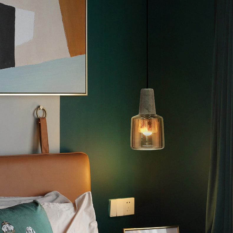 Contemporary Nordic Round Cylinder Marble Glass Shade 1-Light Pendant Light For Living Room