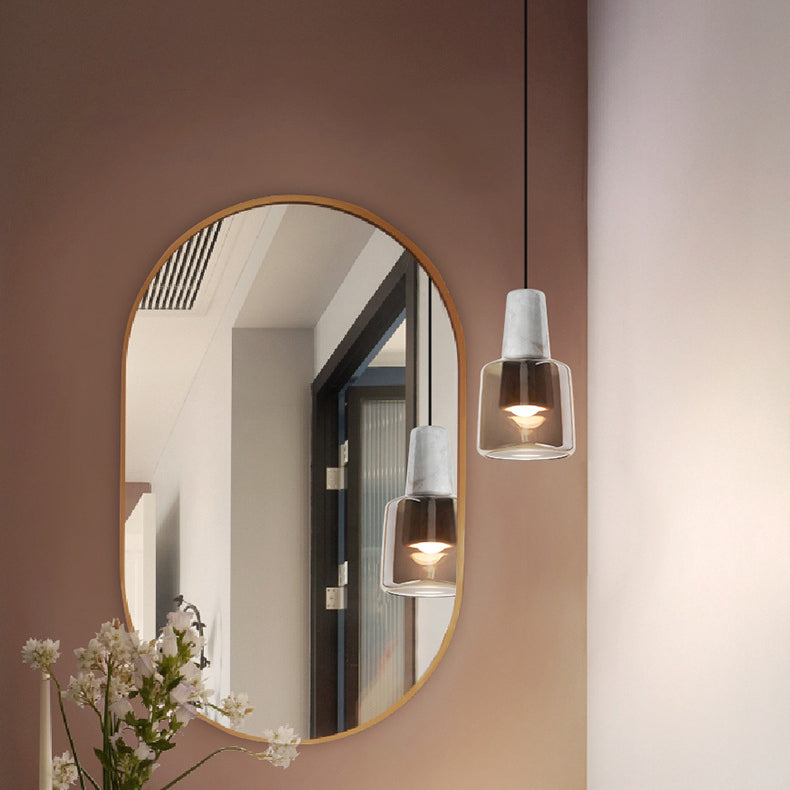 Contemporary Nordic Round Cylinder Marble Glass Shade 1-Light Pendant Light For Living Room