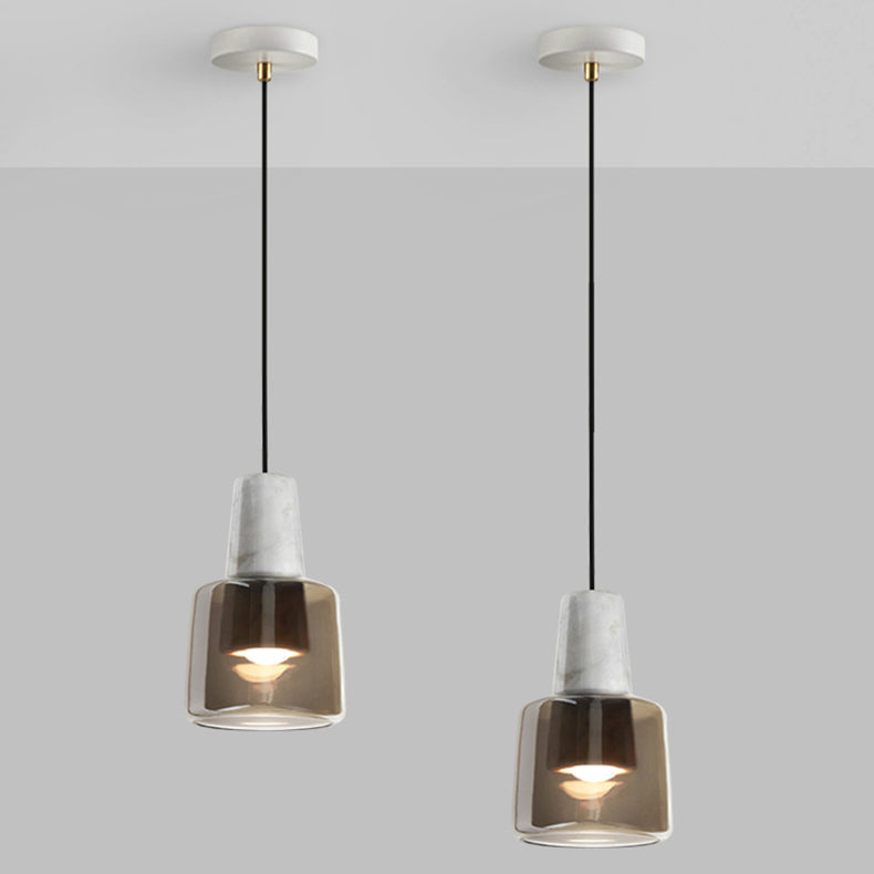 Contemporary Nordic Round Cylinder Marble Glass Shade 1-Light Pendant Light For Living Room