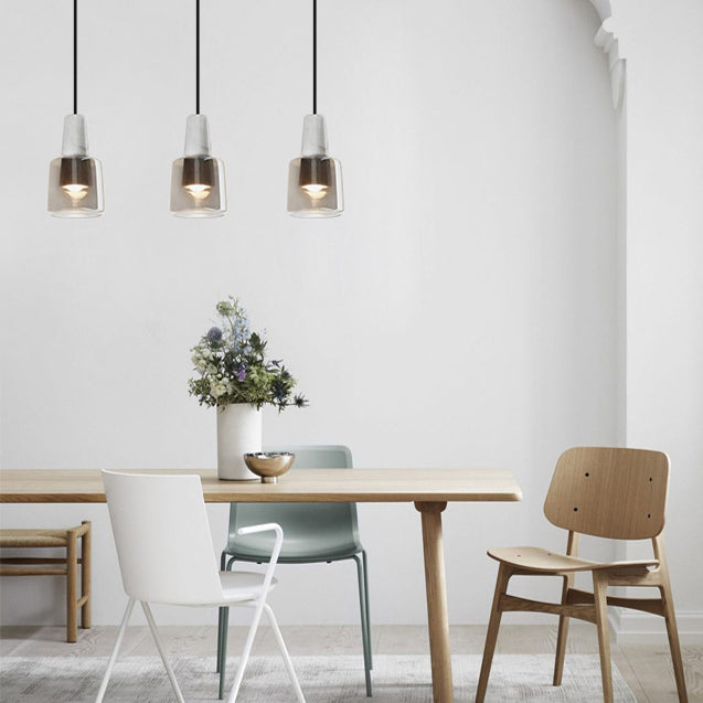 Contemporary Nordic Round Cylinder Marble Glass Shade 1-Light Pendant Light For Living Room