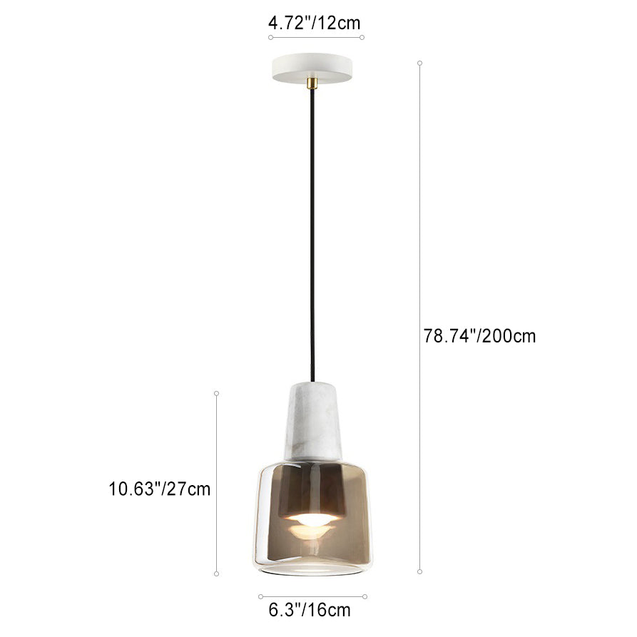 Contemporary Nordic Round Cylinder Marble Glass Shade 1-Light Pendant Light For Living Room