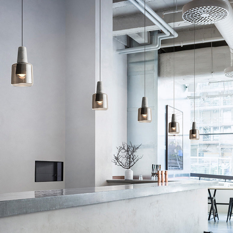 Contemporary Nordic Round Cylinder Marble Glass Shade 1-Light Pendant Light For Living Room