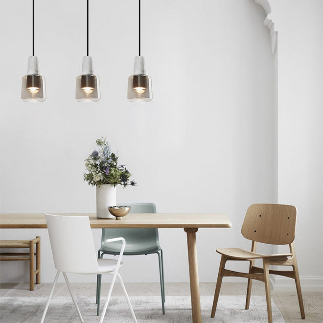 Contemporary Nordic Round Cylinder Marble Glass Shade 1-Light Pendant Light For Living Room