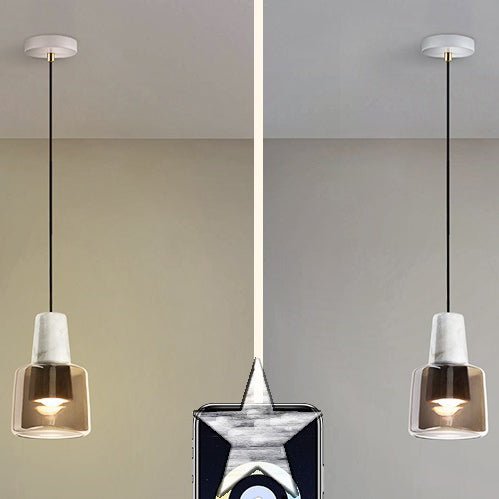 Contemporary Nordic Round Cylinder Marble Glass Shade 1-Light Pendant Light For Living Room