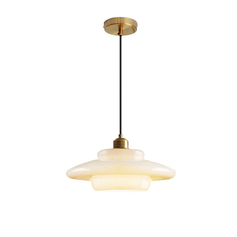 Contemporary Industrial Round Disc Half Dome Iron Glass Shade 1-Light Pendant Light For Living Room