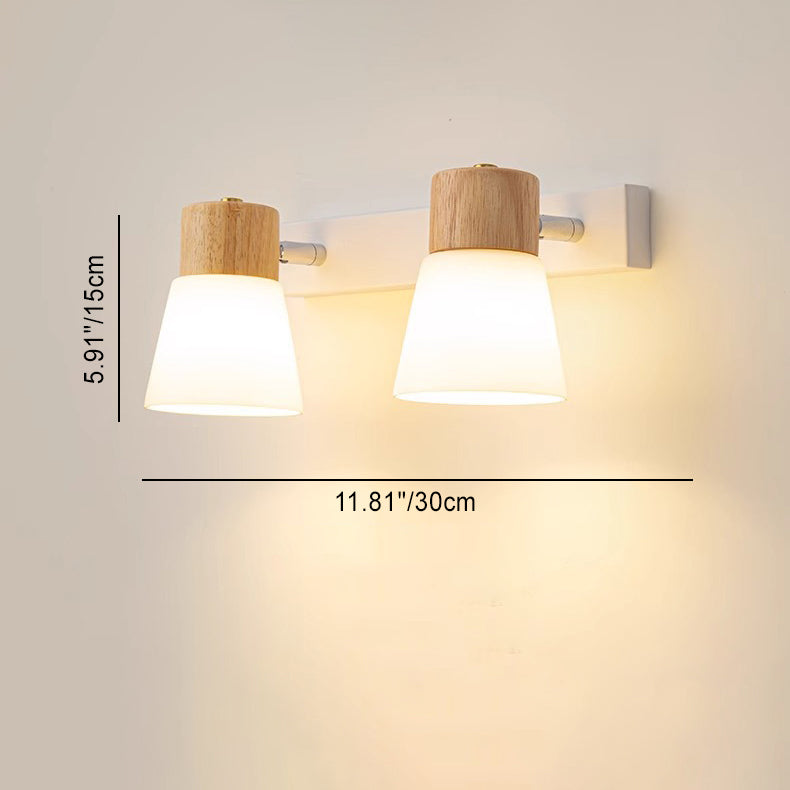 Modern Minimalist Cylinder Wood Glass Shade 1/2 Light Wall Sconce Lamp For Bedroom