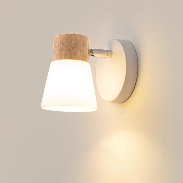 Modern Minimalist Cylinder Wood Glass Shade 1/2 Light Wall Sconce Lamp For Bedroom