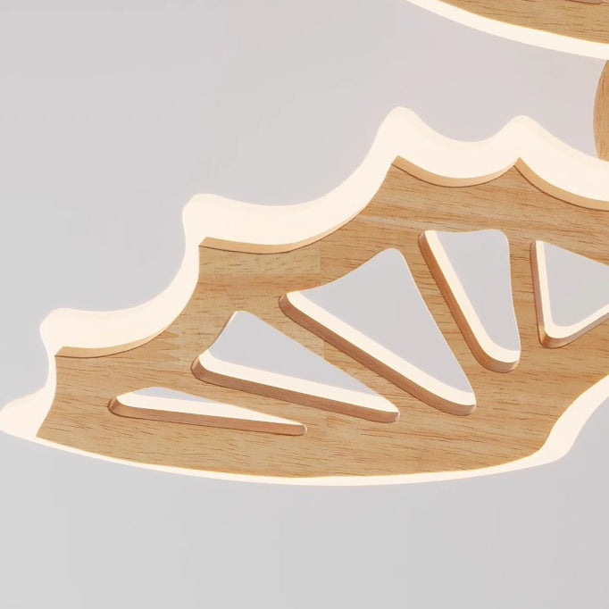 Contemporary Creative Kids Dinosaur Solid Wood Acrylic LED Semi-Flush Mount Ceiling Light For Bedroom