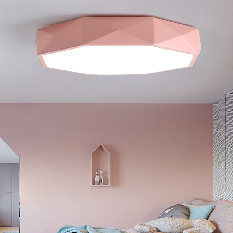 Modern Minimalist Kids Diamond Shape Iron Acrylic Shade LED Flush Mount Ceiling Light For Bedroom