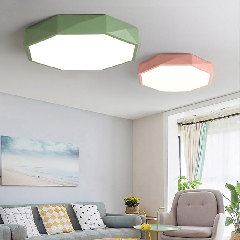 Modern Minimalist Kids Diamond Shape Iron Acrylic Shade LED Flush Mount Ceiling Light For Bedroom