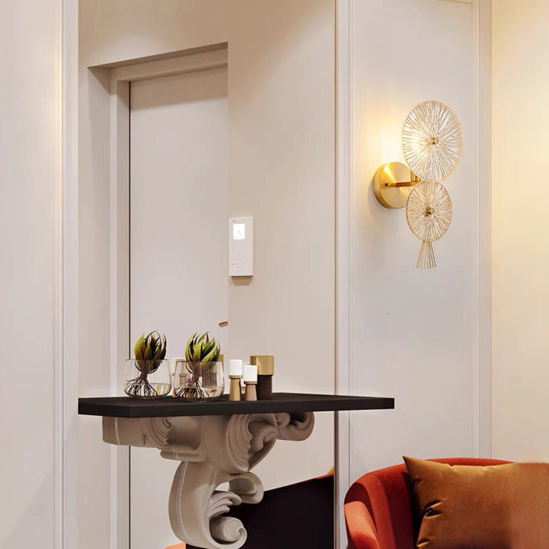 Modern Luxury Double Round Hardware Frame Glass 1-Light Wall Sconce Lamp For Living Room