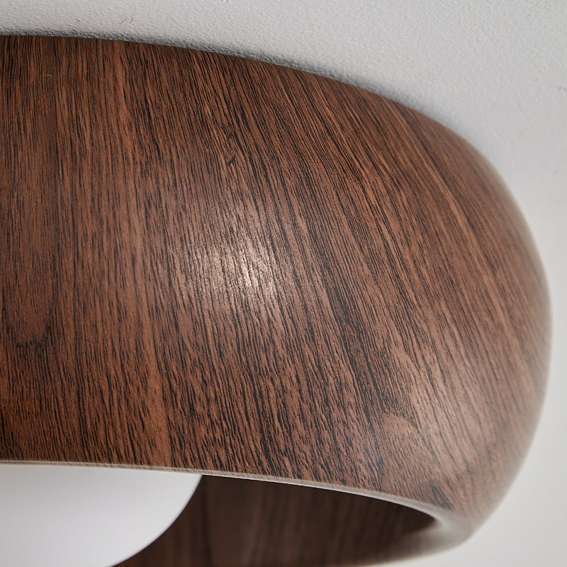 Modern Minimalist Round Wood Grain Globe Iron LED Flush Mount Ceiling Light For Living Room