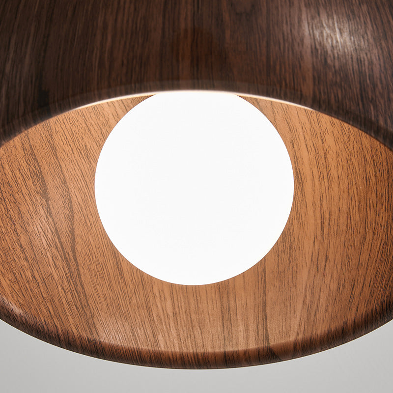 Modern Minimalist Round Wood Grain Globe Iron LED Flush Mount Ceiling Light For Living Room