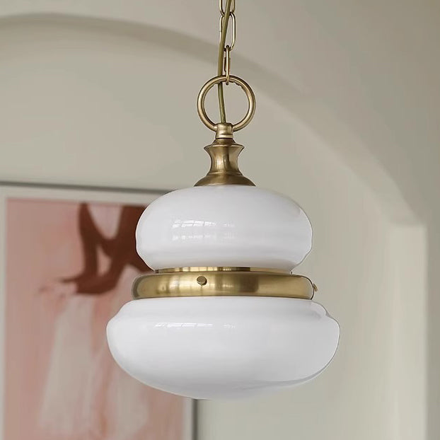 Traditional French Round Gourd Shape Alloy Glass 1-Light Pendant Light For Living Room