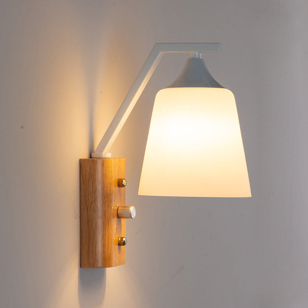Contemporary Nordic Cylindrical Round Wood Iron Frame Glass 1-Light For Living Room