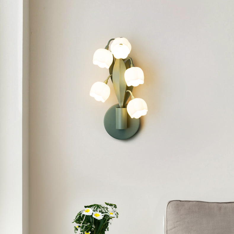 Modern Minimalist Bell Orchid Iron PC Shade 5-Light Wall Sconce Lamp For Living Room