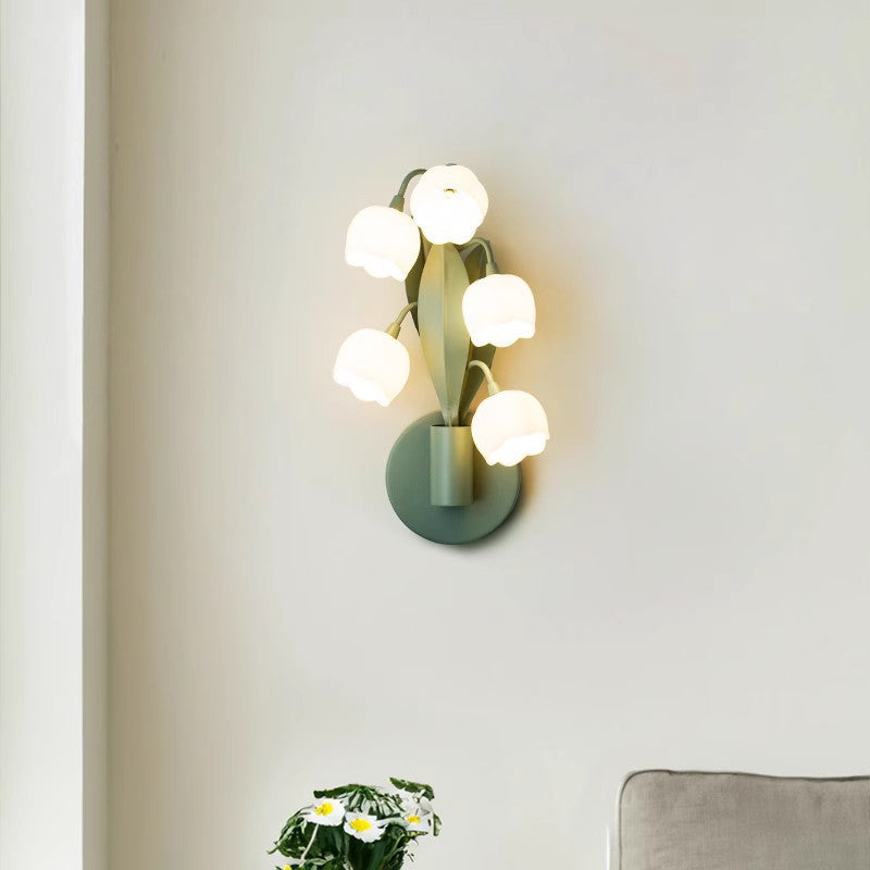 Modern Minimalist Bell Orchid Iron PC Shade 5-Light Wall Sconce Lamp For Living Room
