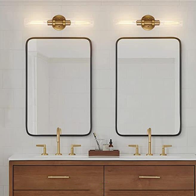 Modern Minimalist Cylinder Glass Iron Shade 2-Light Vanity Light Wall Sconce Lamp For Bathroom