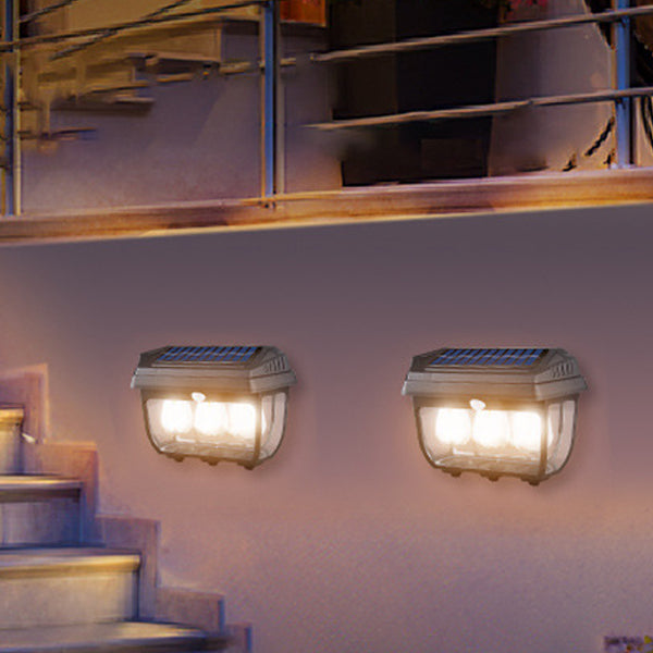 Modern Minimalist Solar Waterproof Rectangular Iron Glass LED Wall Sconce Lamp For Outdoor Patio