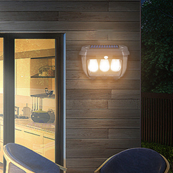 Modern Minimalist Solar Waterproof Rectangular Iron Glass LED Wall Sconce Lamp For Outdoor Patio