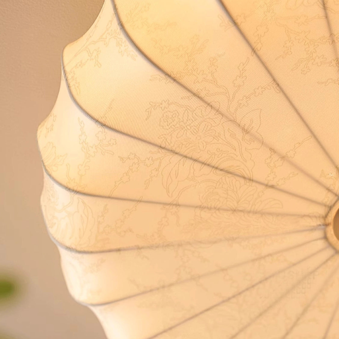 Traditional Vintage Round Patterned Fabric Alloy Ash Wood LED Flush Mount Ceiling Light For Living Room