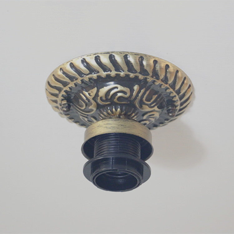 Traditional Tiffany Round Cone Flower Dragonfly Iron Stained Glass 1-Light Semi-Flush Mount Ceiling Light For Living Room