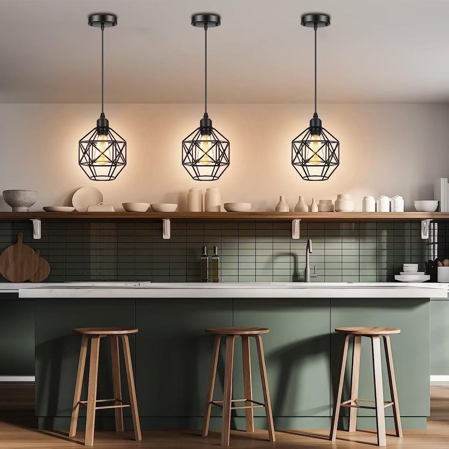 Contemporary Industrial Round Geometric Iron Cage 1-Light Pendant Light For Living Room
