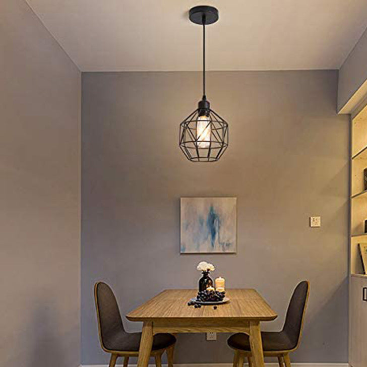 Contemporary Industrial Round Geometric Iron Cage 1-Light Pendant Light For Living Room