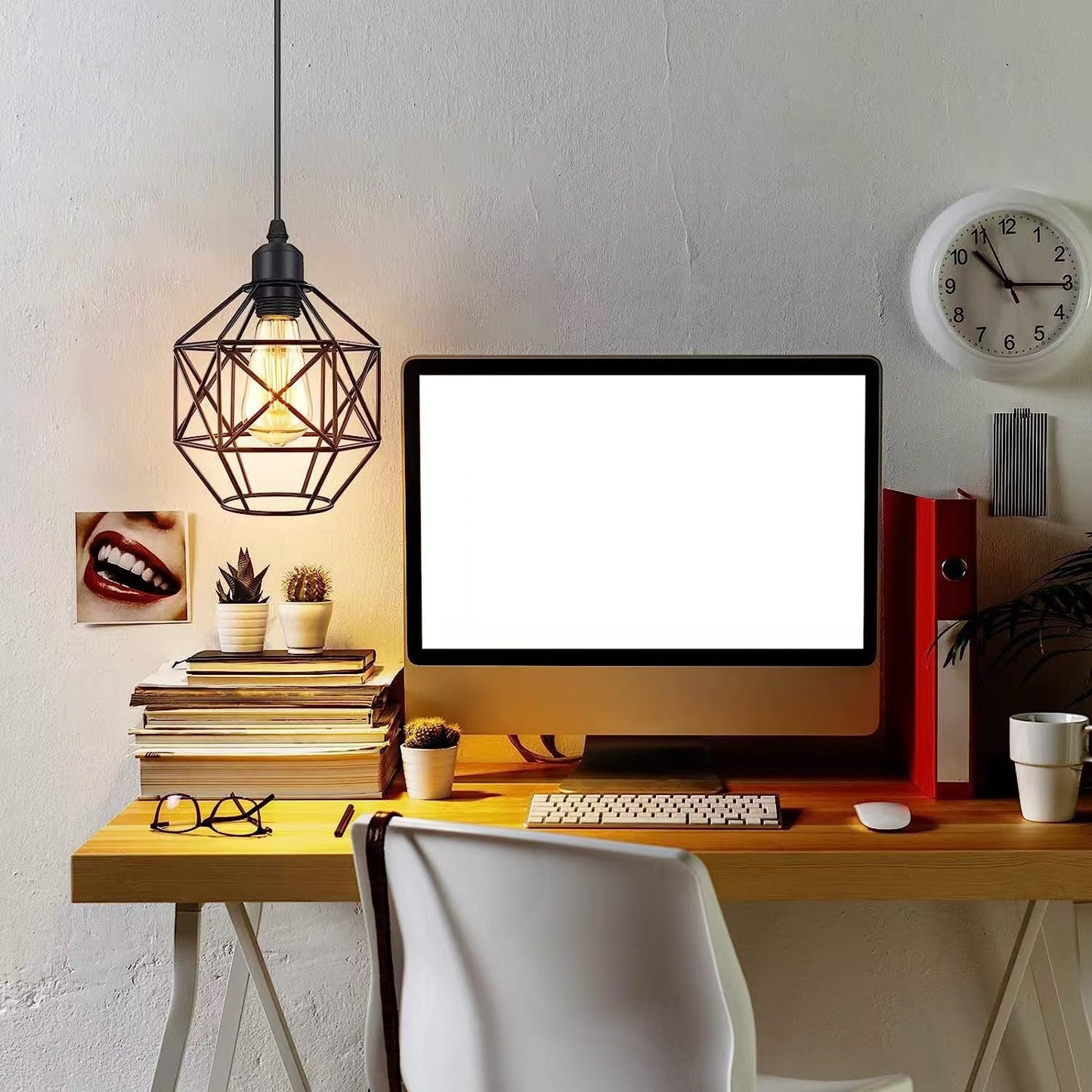 Contemporary Industrial Round Geometric Iron Cage 1-Light Pendant Light For Living Room