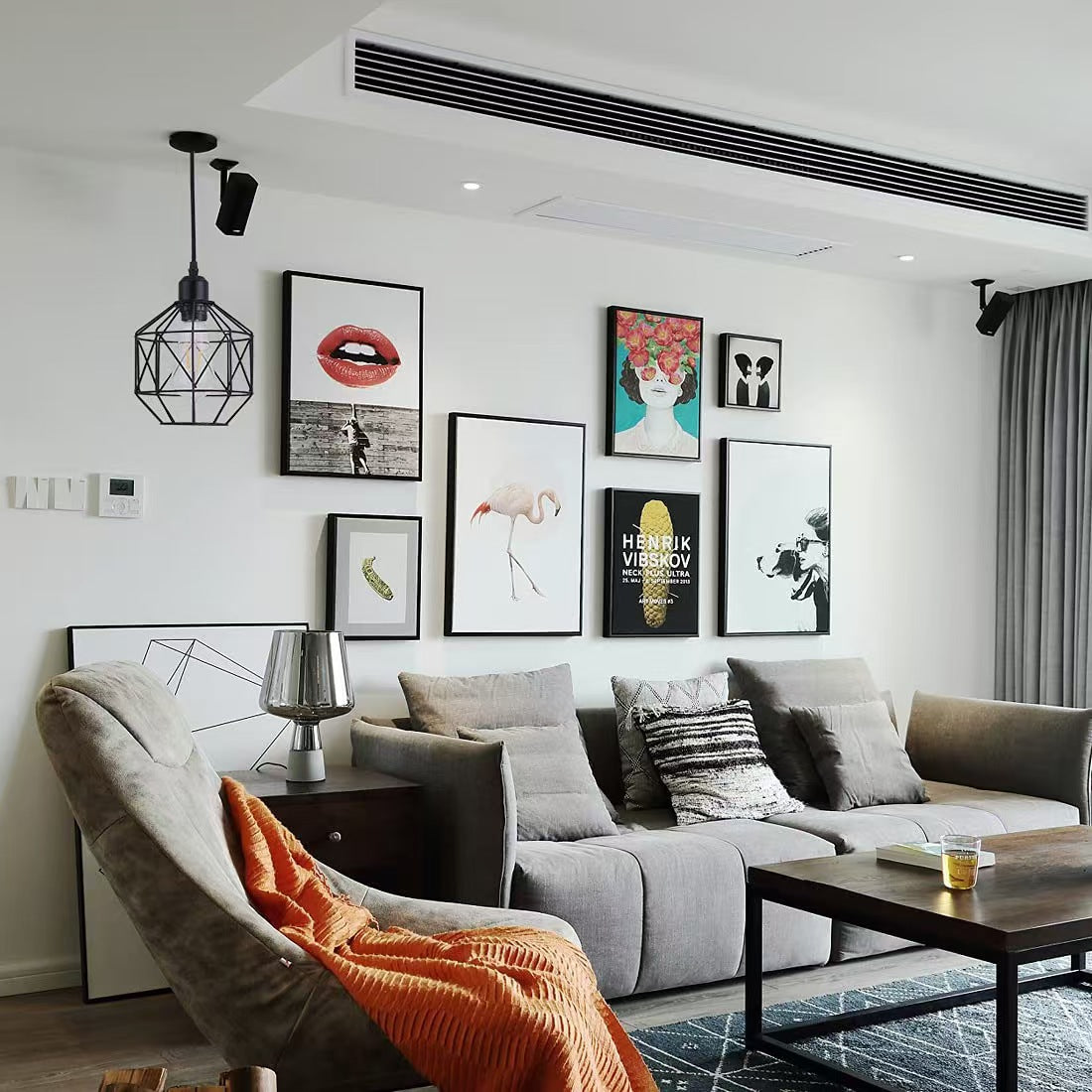 Contemporary Industrial Round Geometric Iron Cage 1-Light Pendant Light For Living Room