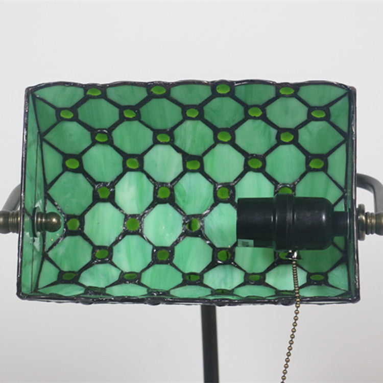 Traditional Tiffany Rectangle Half Cylinder Zinc Stained Glass 1-Light Table Lamp For Bedroom