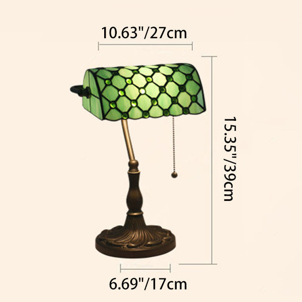 Traditional Tiffany Rectangle Half Cylinder Zinc Stained Glass 1-Light Table Lamp For Bedroom