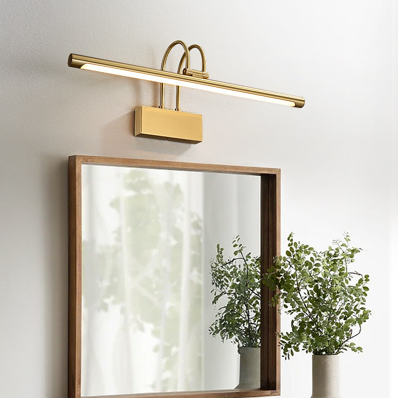 Modern Luxury Curved Pole Cylinder All Brass LED Vanity Light Wall Sconce Lamp For Bathroom