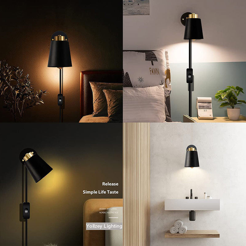 Contemporary Industrial Round Cylinder Iron 1-Light Wall Sconce Lamp For Bedroom