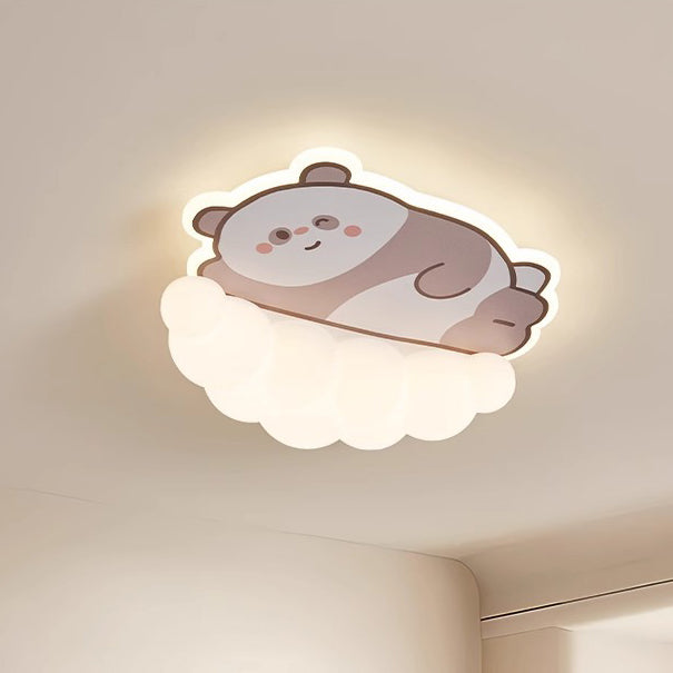 Contemporary Creative Kids Puppy Cat Panda Iron PE LED Flush Mount Ceiling Light For Bedroom