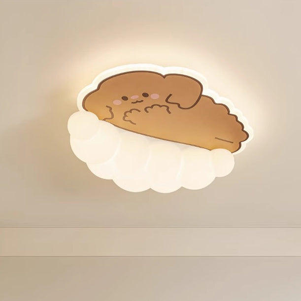 Contemporary Creative Kids Puppy Cat Panda Iron PE LED Flush Mount Ceiling Light For Bedroom