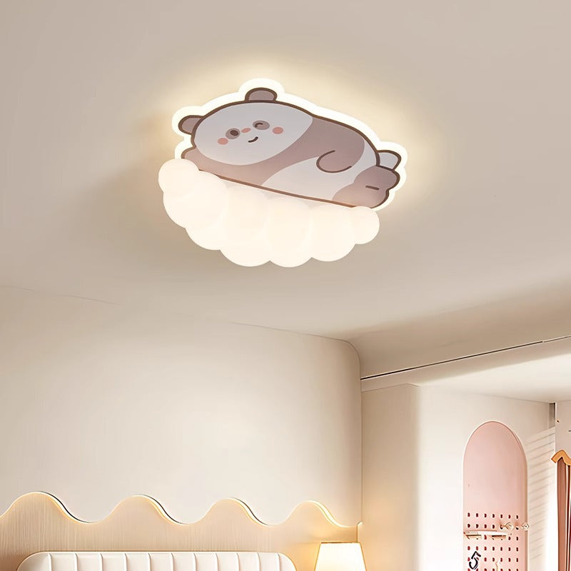 Contemporary Creative Kids Puppy Cat Panda Iron PE LED Flush Mount Ceiling Light For Bedroom