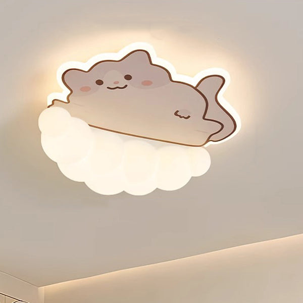Contemporary Creative Kids Puppy Cat Panda Iron PE LED Flush Mount Ceiling Light For Bedroom