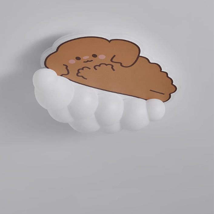 Contemporary Creative Kids Puppy Cat Panda Iron PE LED Flush Mount Ceiling Light For Bedroom
